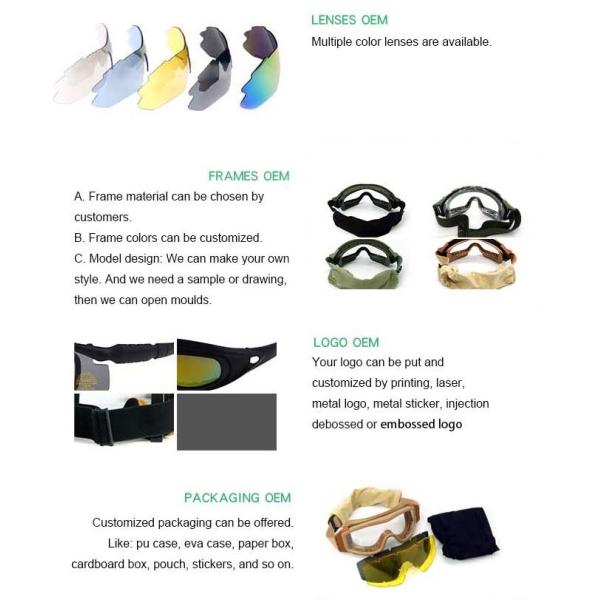 Anti Wind Military Prescription Glasses Polycarbonate Lens Elastic Belt Strap