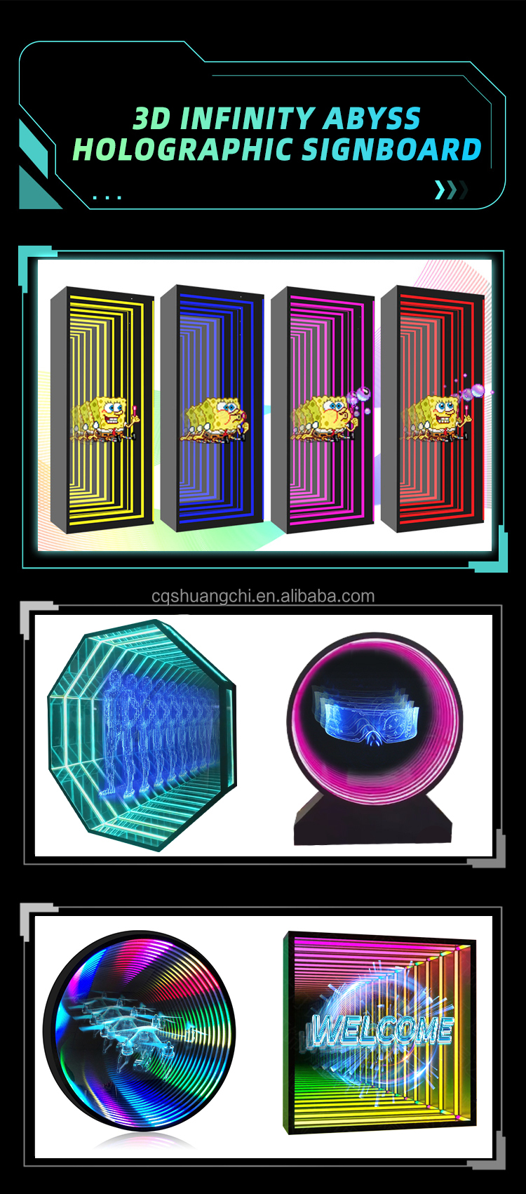 LED Strips Light Source Multi-Layer Mirror Holographic Fan with 12V Input Voltage