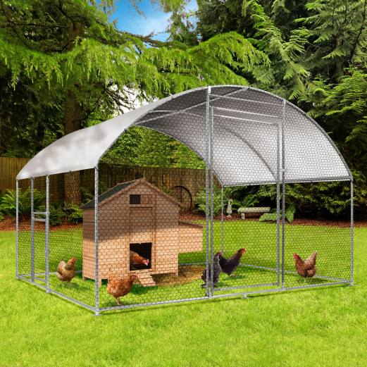 Large Chicken Coop Walk-In Metal Poultry Cage House Rabbit Habitat Cage Spire Chicken Cage With Waterproof Cover White