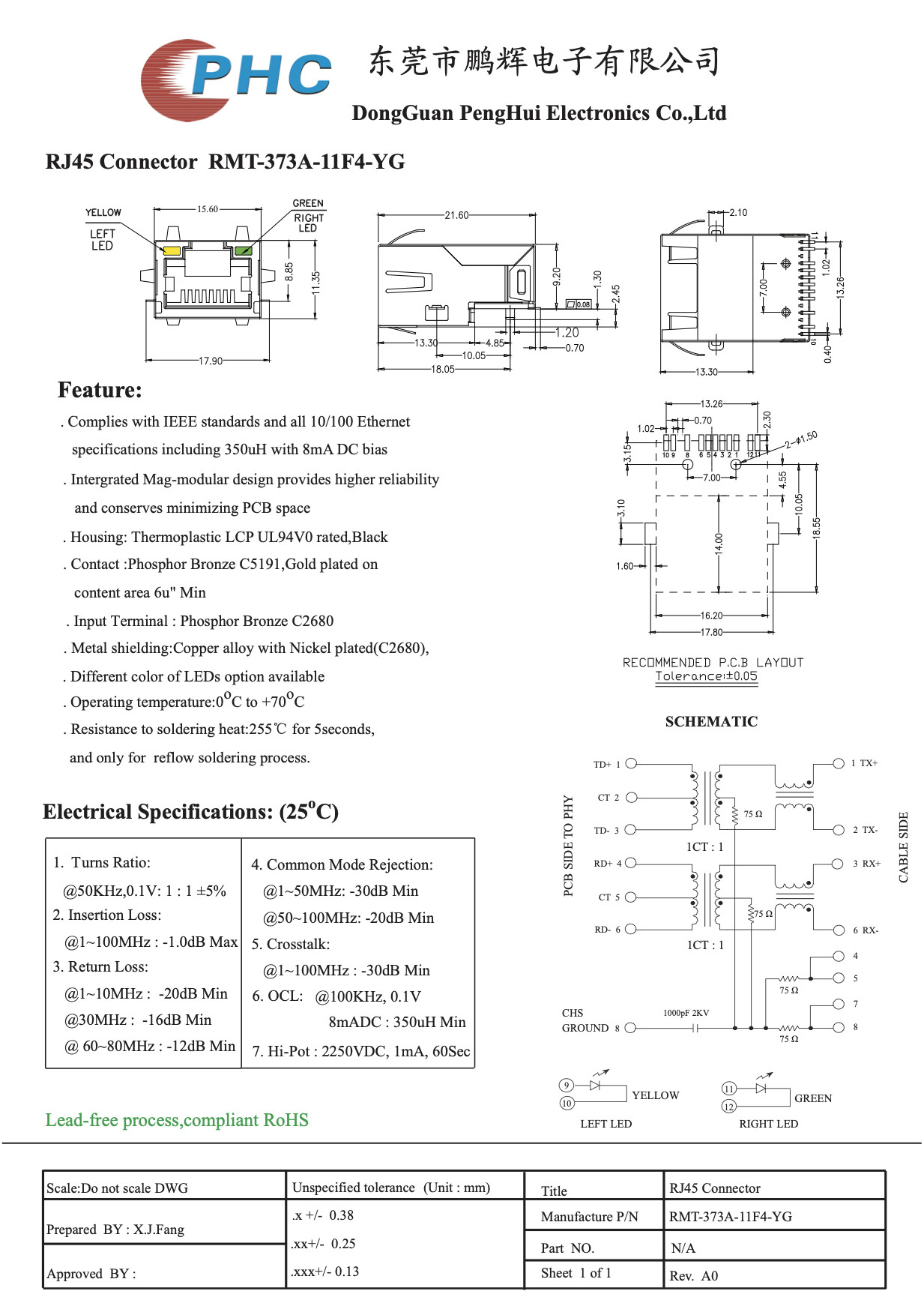 MIC24121‐5101W‐LF3 Offset RJ45 Modular Jack Integrated Surface Mount & Low Profile