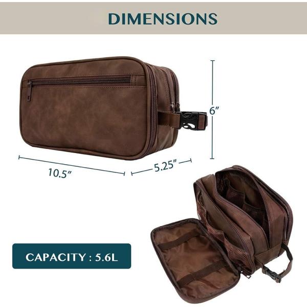 Dark Brown Water-resistant Dopp Kit PU Leather Shaving Pouch Organizer Travel Bag for Accessories Cosmetic Hygiene