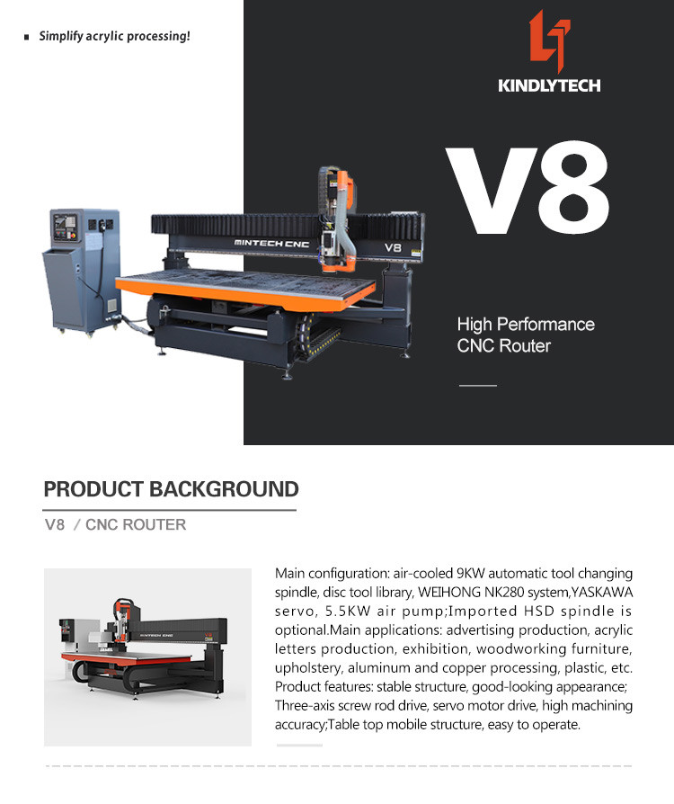 9kw Spindle Power Acrylic Cnc Router Machine With 1325 Work Size