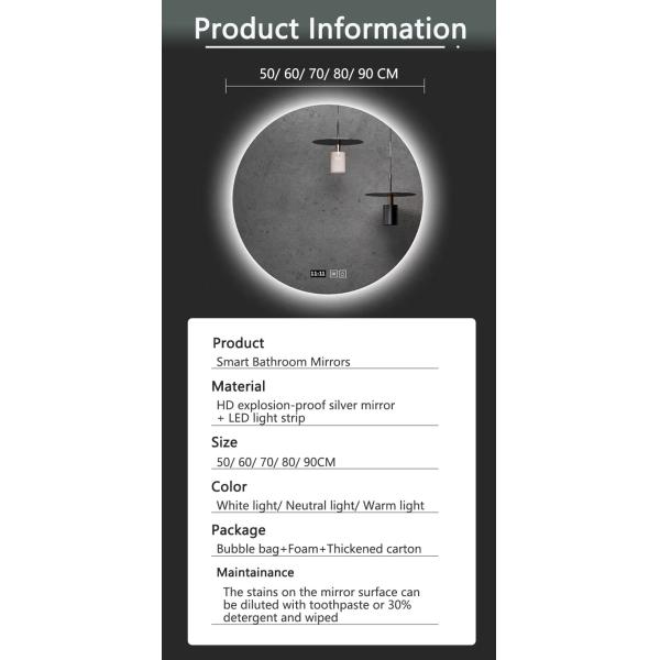 Touch Screen LED Bathroom Mirror with Large Sensor Switch and Modern Design Style