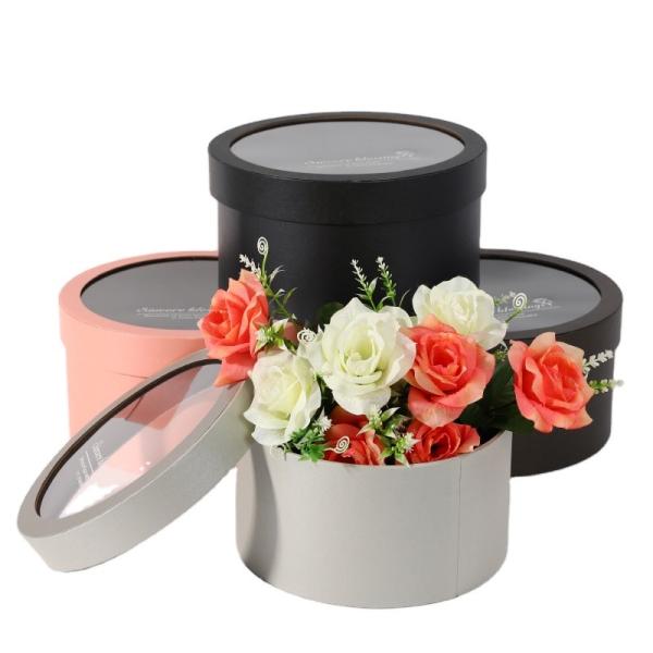 Quality Flower Tube Box Packaging Round Top Window Cylinder Elegant Gift Box for sale