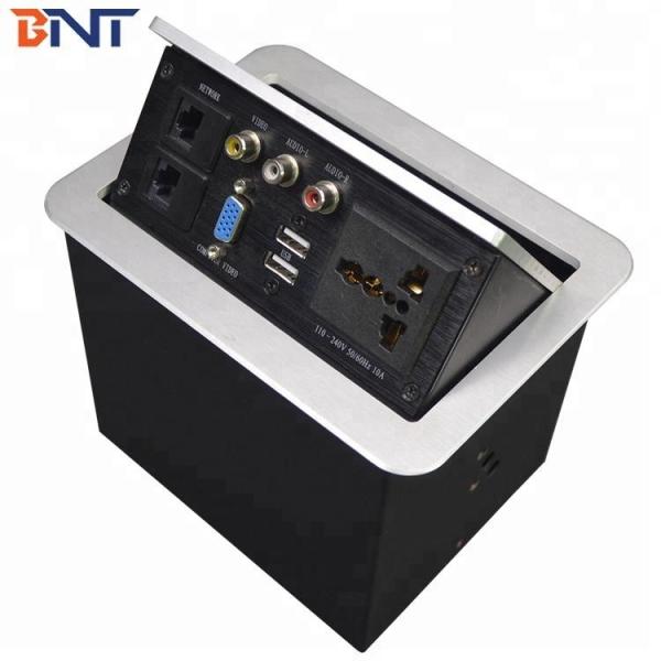 Quality Aluminum Brushed Hydraulic Tabletop Pop Up Socket/Desktop Power Outlets with Bottom Interface Plug for sale