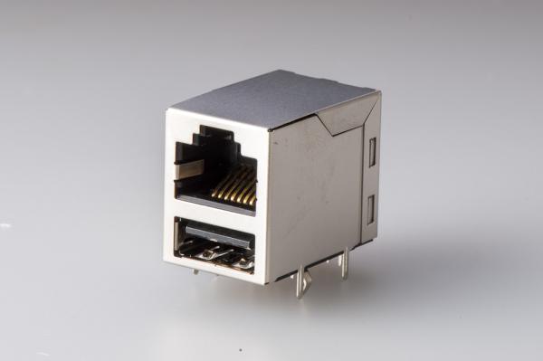 Single Port RJ45 + USB Female Connector Tab Up With 10 / 100 / 1000 Base