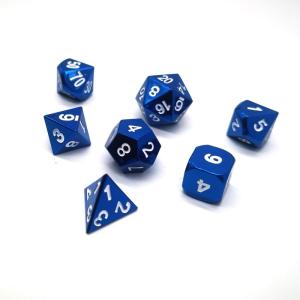 China DnD Metal Dice Set 7pcs In A Set With Blue Dyed And White Numbers on sale