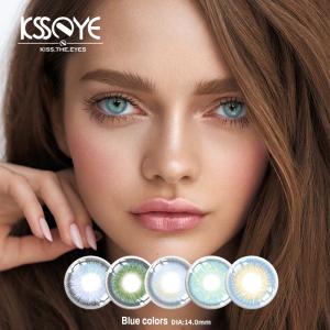 Custom Logo Nougat Blue Eye Contact Lenses Triple Tone 14.2mm