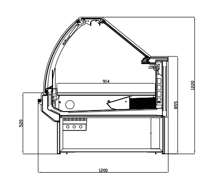 Refrigerated Serve-Over Display Counter Featuring Lift-Up Front Curved Glass Door