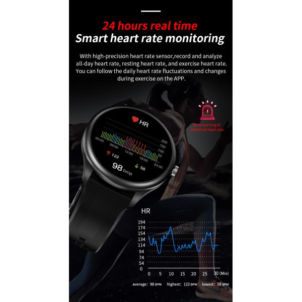 1.28 Inch Round Touch Screen ECG Smart Watch Wifi Music Control