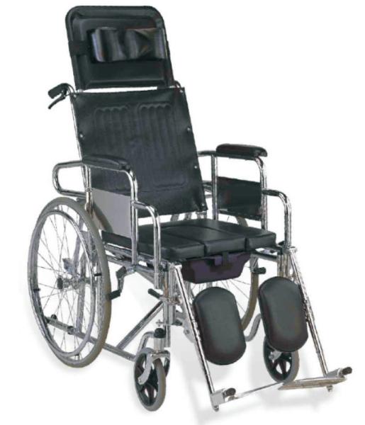 Quality Elderly Folding Reclining Wheelchair With Commode Seat U Shape Elevating Footrest for sale