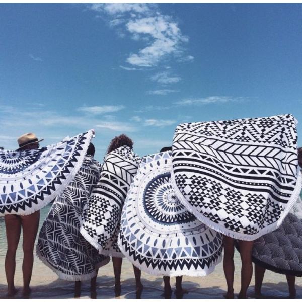 150CM 100% Cotton Roud Bohemia Printed Tassel Knitted Beach Towel Aztec round beach towel