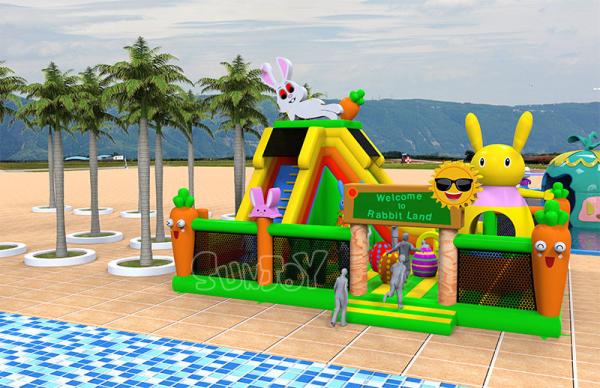 Quality Custom Rabbit Land Cartoon Theme Inflatable Bouncy Climbing Castle for sale