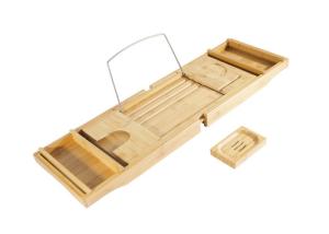  Bamboo Bathroom suppliers Bathtub Caddy with Extending Sides and Adjustable Book Holder