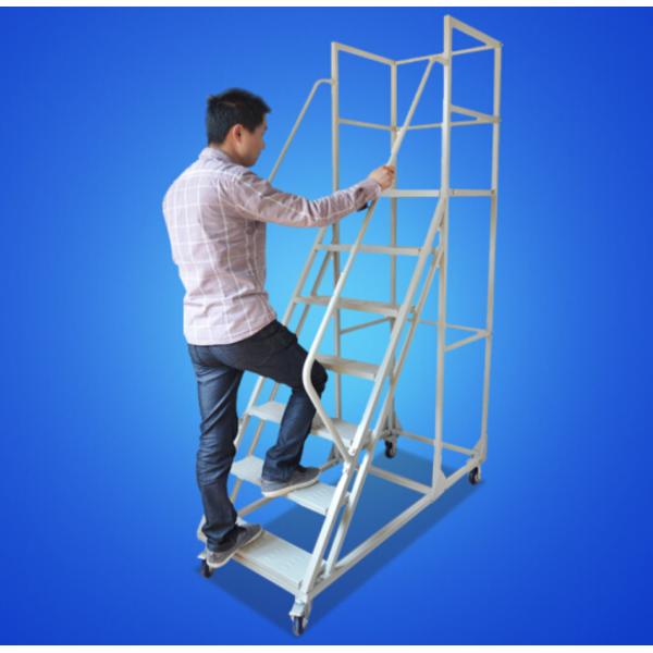 Multi Functional Rolling Warehouse Ladders On Wheels / Rolling Step Ladder Safety