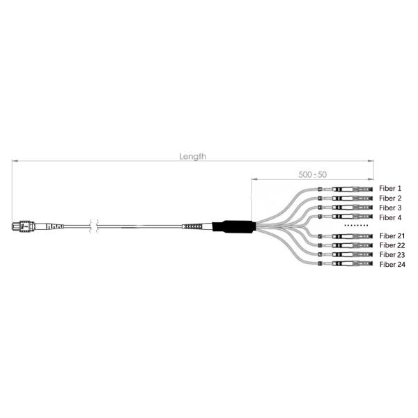 SM 12F Fanout 2.0mm MPO Trunk Cable MPO male - LC UPC Harness Cable With LSZH Blue Cable Super Low Loss