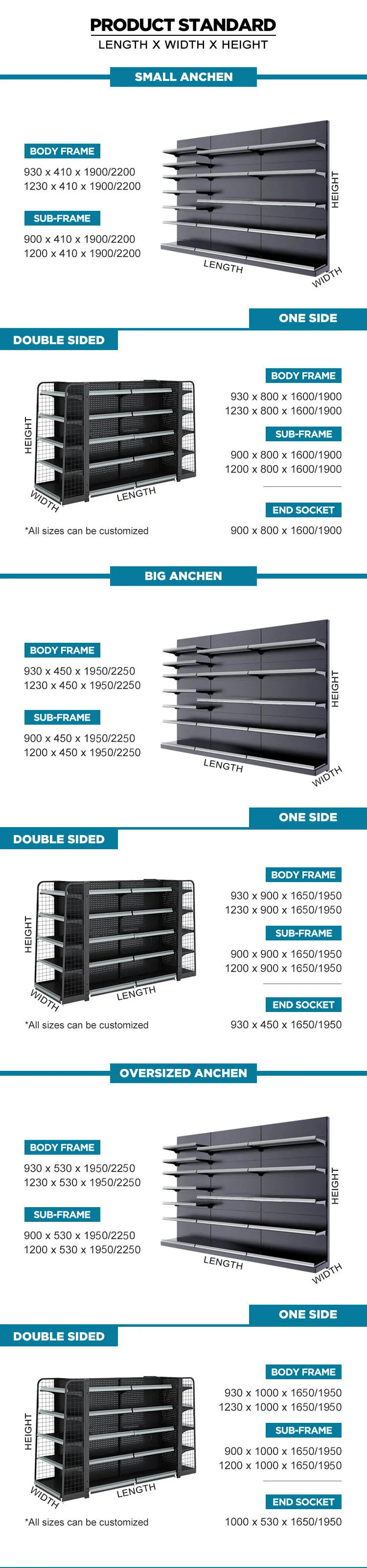 Factory customized color size Steel wood combination supermarket shelves wooden convenience store shelves