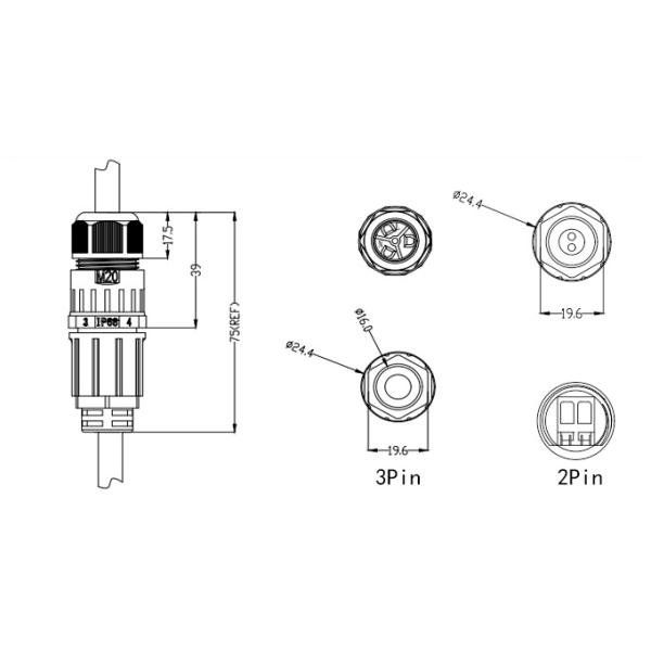 250V Operating Voltage IP68 Waterproof M20 Cable Connector with 32A Max Current Rating for Easy Installation