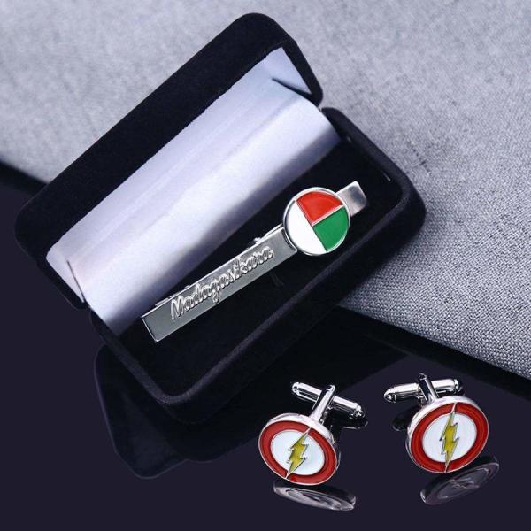 Zinc Alloy Brass Cufflink And Tie Bar Set With Custom Logo