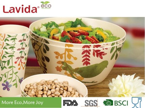 Quality Non Fragile Large Bamboo Salad Bowl Biodegradable Dishwasher Safe Tasteless Round Shape for sale