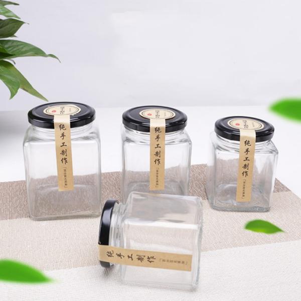 380ml 250ml Transparent Glass Jars HD Crystal Square Glass Honey Jar