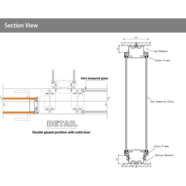 Modern Aluminum Partition Wall Glass Divider Wood Veneer Laminate Customized