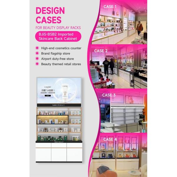 BJiS-BSB2 White Glossy Skincare Display Cabinet with Titanium Trim for Cosmetics Store Design
