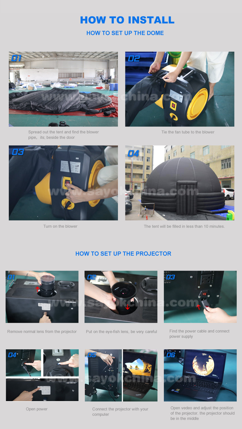 360 Dome Projection 5/6m Portable Black Inflatable Planetarium Tent
