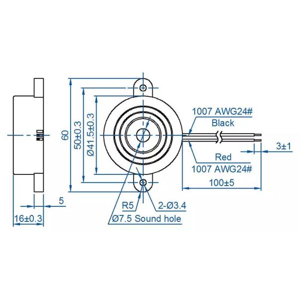 Active Wired Connector Electronic Alarm Sound Buzzer self excited type
