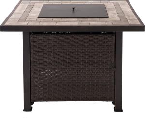 Square Tile Top Modern Propane Fire Pit With All Weather Wicker Powered Brazier