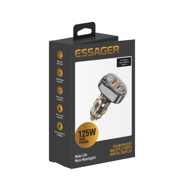 Quality Essager 2022 Transparent Official Store Digital Display 125W Fast Car Charging 2 USB 1 Type C Port Car Charger for sale