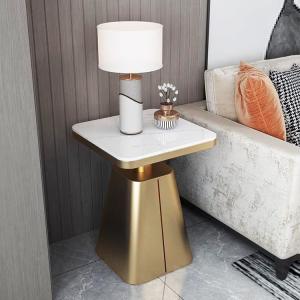 Modern Stainless Steel Shelf Marble Sofa End Table Square Edge