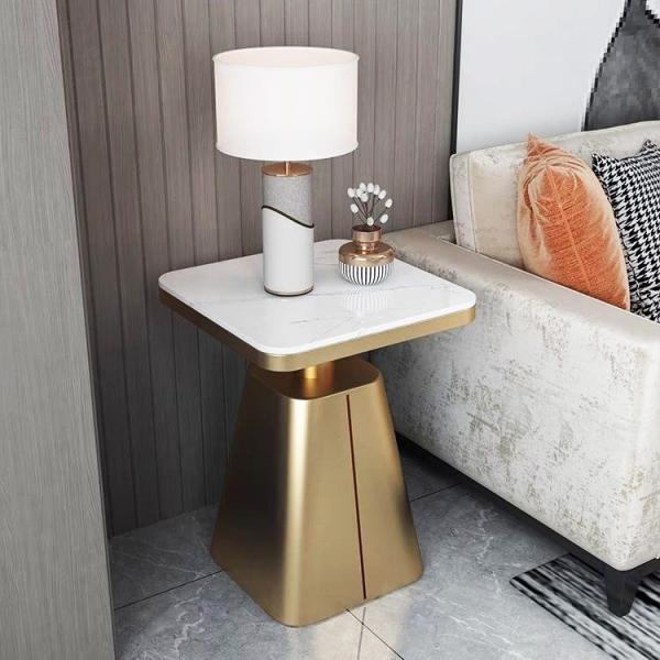 Quality Modern Stainless Steel Shelf Marble Sofa End Table Square Edge for sale