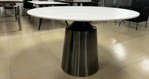 Customizable Color Round Dining Room Table Ceramic Top With Metal Frame