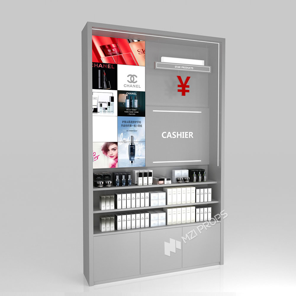 GDR09-Y001-C Retail Display Counter with Acrylic Panel Graphics and Cable Management Hole for Cosmetics Counter