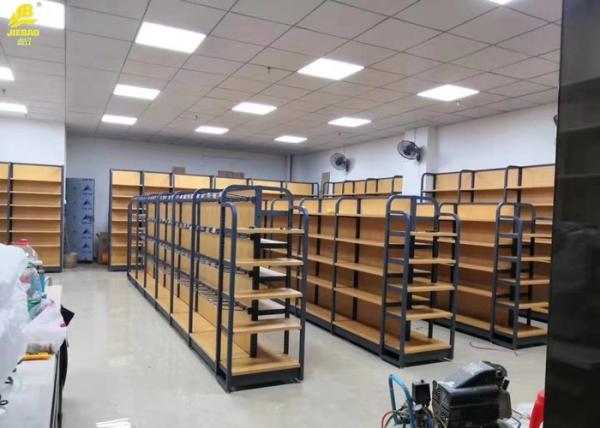 Quality Modern Iron And Wood Shelving Unit , Retail Open Wood And Metal Bookshelves for sale