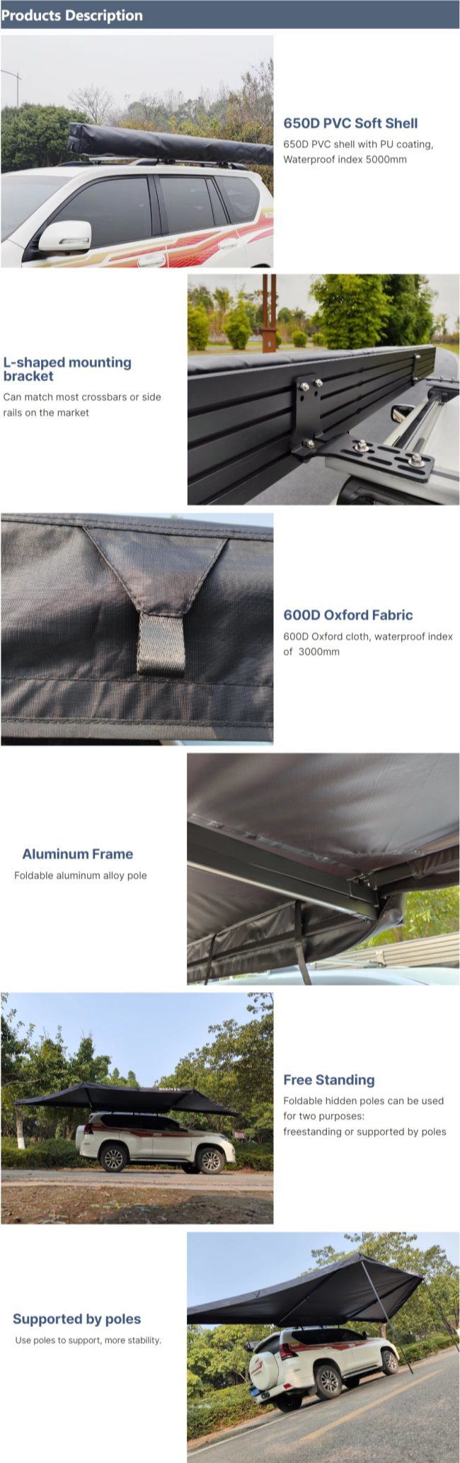 Fast Open Overland 180 Degree 4wd Awning Retractable Outdoor Awnings