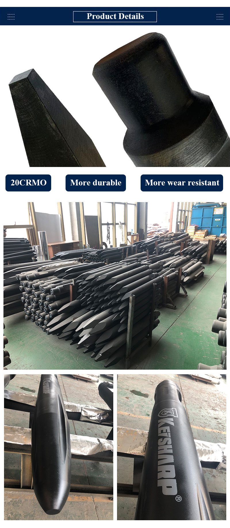 42crmo Material K195 Chisel Set For 50-60ton Excavator And Pneumatic Chisel Hammer