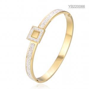 China Durable 14 Karat Gold Rhinestone Bracelet Light Luxury Square Rhinestone Bangle on sale