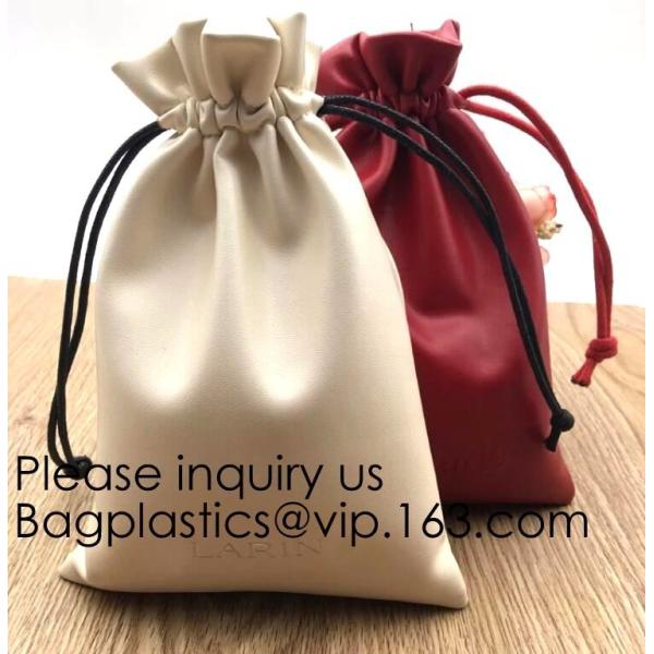 Soft Offwhite and Red PU Leather Bag For Packaging,Custom Pink Brown Faux Leather Drawstring Pouch Faux Leather Jewelry