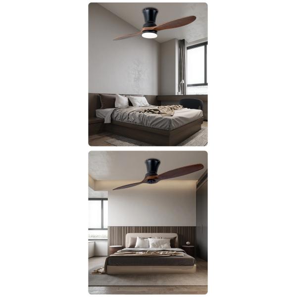 Integrated Two Leaf Solid Wood Ceiling Fan Light For Living Room