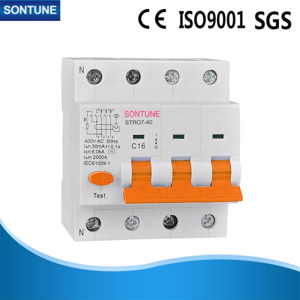 Quality Electronic 6KA Residual Current Circuit Breaker With Overcurrent Protection 2P / 4P STRO7-40 for sale