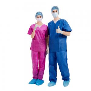 China PP / SMS Disposable Lab Coat Suits Gown Coverall Polypropylene Medical Uniforms on sale