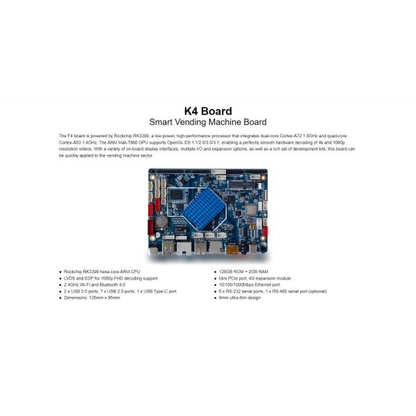 Android 7.1 K4 Smart Vending Machine Board LVDS and EDP for 1080p FHD decoding support
