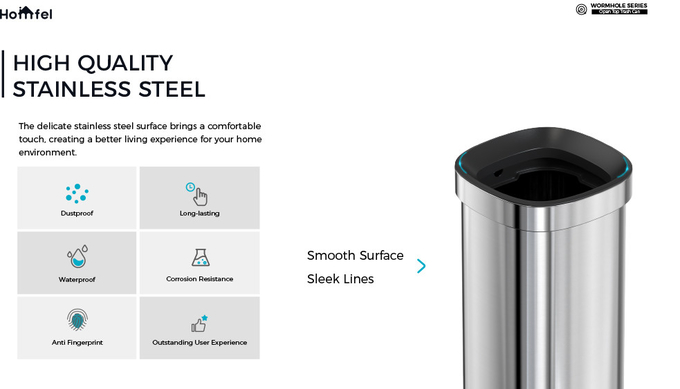 Stylish Rectangular Stainless Steel Open Top Trash Can Without Lid for Household Storage Bucket 8L/12L/20L/30L