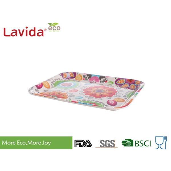13 Inch Bamboo Fiber Tray , Plastic Rectangular Tray Customized Colorful Flower Design