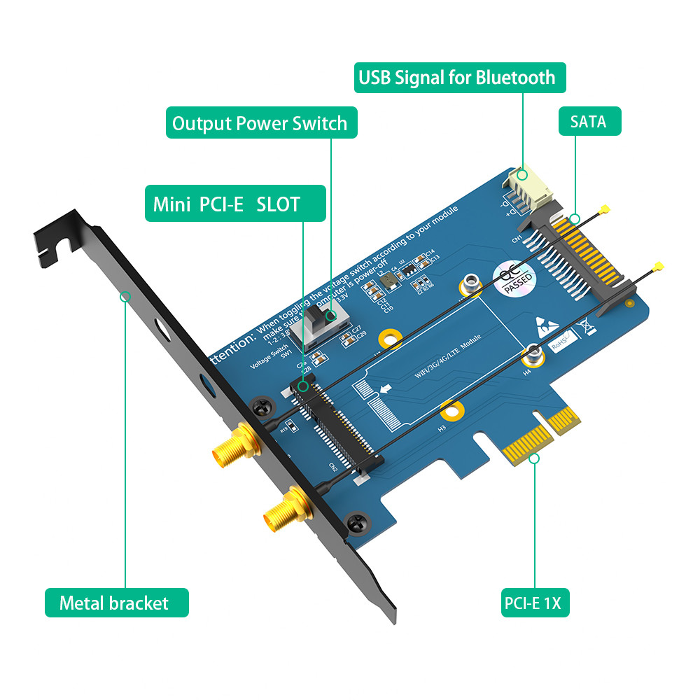 Mini PCI-E PCI Express to PCI-E 1x Adapter for WiFi and 3G-4G-LTE card