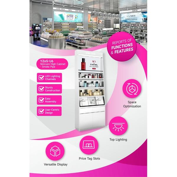 YZoS-U6 60mm Thick Soft Film Light Box Skincare Display Cabinet with Wooden Shelves