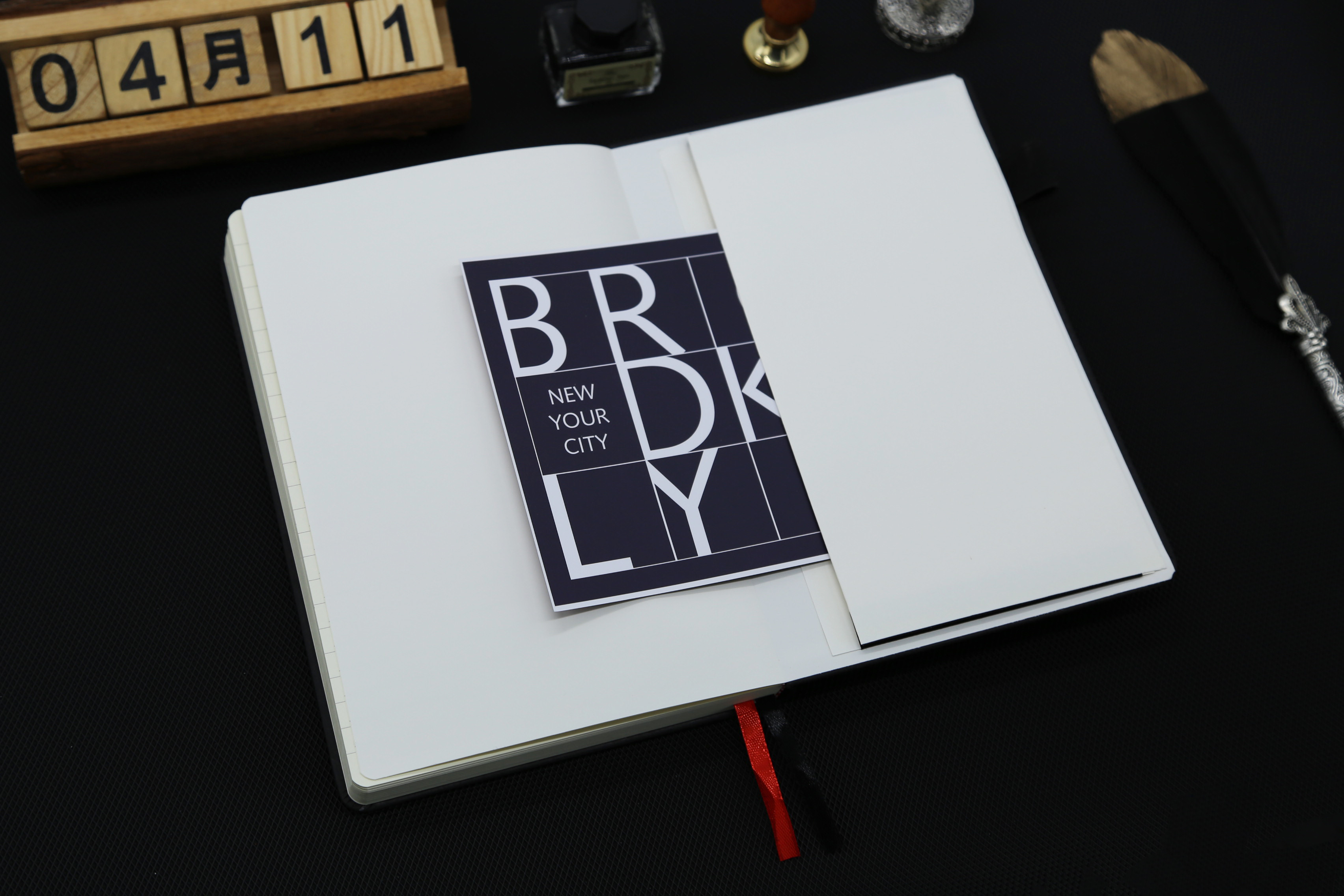 Custom A5 Wide Ruled Hardcover Writing Notebook with Back Pocket Double Bookmarks