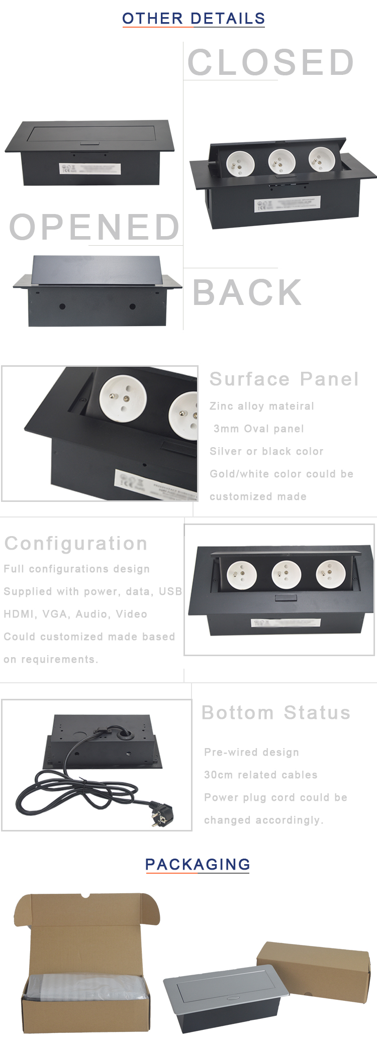 Office furniture hidden pop up desk power mounted socket with EU power
